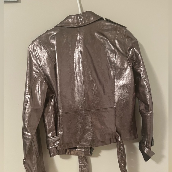 New. Tags on. ZARA leather metallic moto jacket. Size L - Picture 4 of 4